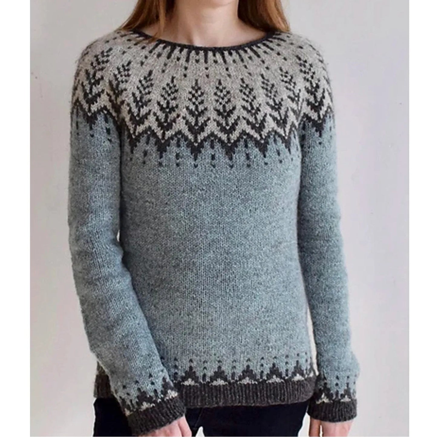 Contrast Color Pullover Sweater For Women Knit Crew Neck Long Sleeve Sweater 2025 Trendy Korean Elegant Knitted Pullover Sweater - SS69