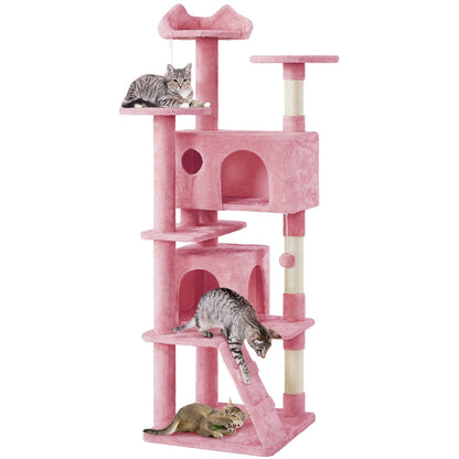 Costoffs Cat Tree 54in/70in/62in/80in/23.5in Cat Tower Condo with 2 Condos & 2 Dangling Balls & 3 Scratching Posts Large Cat House for for Kittens & Cats, Dark Gray/Light Gray/Beige/Black/Pink/Brown/Navy Blue/Green, Brown/W SS69