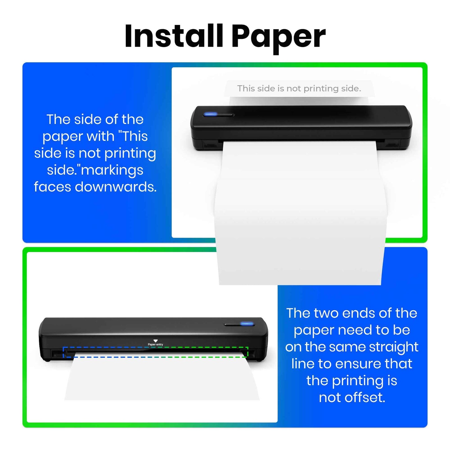 Portable Printer Wireless For Travel, Thermal Printer Inkless, Small Compact Printer Support Folding Paper/rolling/tattoo paper, Work With Laptop Phone And Pad