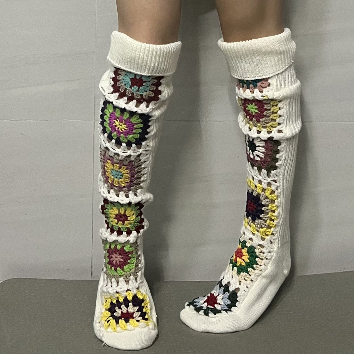 Cozy Winter Thigh Socks - Long Knit Over Knee Stockings - Boho Leg Warmers Crochet SS69