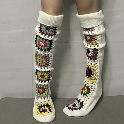 Cozy Winter Thigh Socks - Long Knit Over Knee Stockings - Boho Leg Warmers Crochet SS69