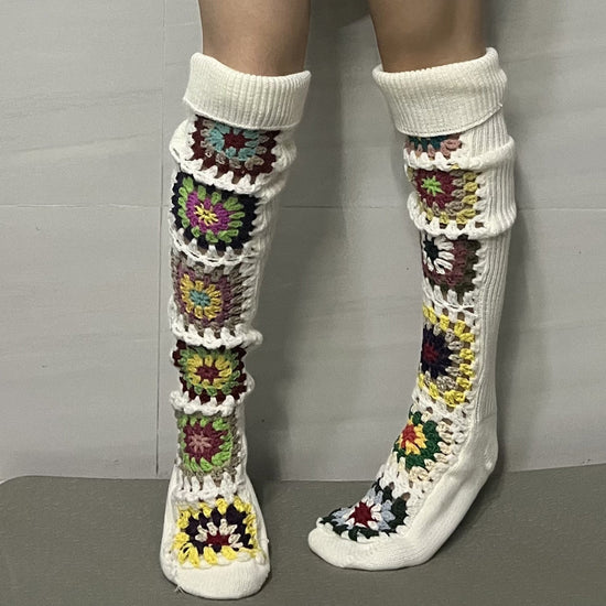 Cozy Winter Thigh Socks - Long Knit Over Knee Stockings - Boho Leg Warmers Crochet SS69