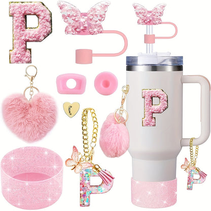 8pcs Cup Accessories for Cup 30oz 40oz Includes Butterfly Straw Cover Cap Silicone Boot Alphabet Handle Charm Initials Sticker 2pcs Spill Proof Stopper Heart Hook Love Plush Ball, Best for Christmas, Perfect for Thanksgiving SS69 15.69 P