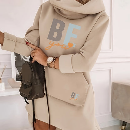 Women's Fashion Hooded Tunic Dress, 100% Polyester Knit Fabric, Geometric Pattern, Applique Detail, for Spring/Summer/Fall - SS69