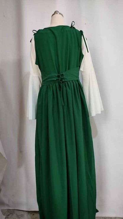 [Elegant Medieval Costume] Elegant Women's Medieval Two-Piece Costume - Renaissance Drama Outfit with Corset-like Bodice & Long Flowing Skirt | Halloween, Renaissance Faire, Themed Parties | Burgundy/White, Black/White, Green