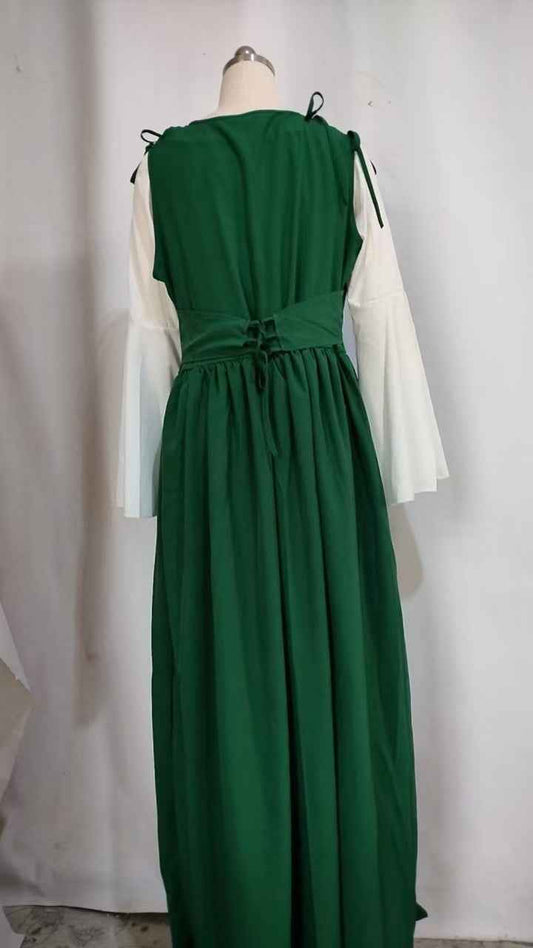 [Elegant Medieval Costume] Elegant Women's Medieval Two-Piece Costume - Renaissance Drama Outfit with Corset-like Bodice & Long Flowing Skirt | Halloween, Renaissance Faire, Themed Parties | Burgundy/White, Black/White, Green