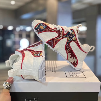 Men's Colorful Geometric Print Chunky Sneakers - Stylish Athletic & Casual Shoes with Thick PVC Sole, Breathable Fabric Lining, and Durable PU Upper for All-Day Comfort SS69