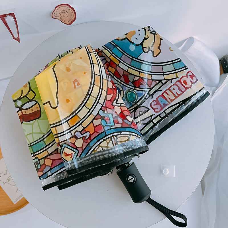 [Cute Anime Umbrella] Sanrio Kuromi/Pochacco/Melody/Kulomi/Beloved Star 1pc Automatic Open/Close Umbrella | Cute Anime Umbrella with 8-Rib Compact Folding Design, One-Touch Button, Pink/Blue/Golden/Purple/Green/Brown/Beige -