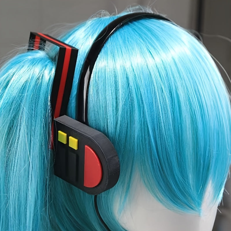 Anime-Inspired Cute Cosplay Headpiece with Red Accents, 3D Printed Twin Tails Hair Accessory, Plastic Material, Hand Wash Only, Animal Party Supplies and Performance Accessories for Festive Gatherings SS69