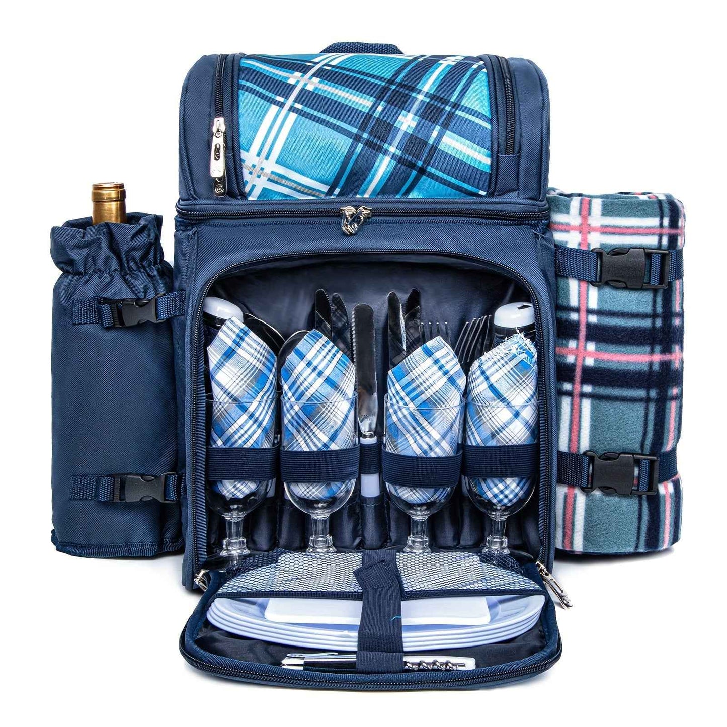 Picnic Basket Backpack With Insulated, Leak-proof Cooler Compartment, Wine Rack, Cutlery Set, and Free Cashmere Blanket, Suitable For 2-4 People, Great Winter Outing Item, Christmas Gift, New Year's Gift, Couple's Gift