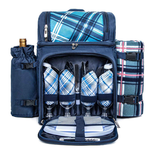 Picnic Basket Backpack With Insulated, Leak-proof Cooler Compartment, Wine Rack, Cutlery Set, and Free Cashmere Blanket, Suitable For 2-4 People, Great Winter Outing Item, Christmas Gift, New Year's Gift, Couple's Gift