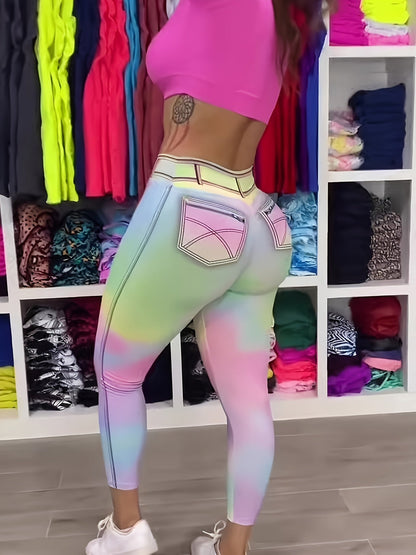 Tie Dye Colorful Women'S Imitation Denim Leggings Sexy Sports Yoga Pants SS69