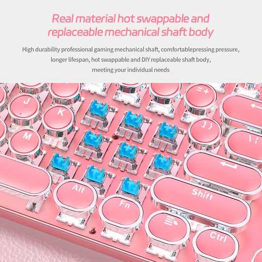 YINDIAO Pink Mechanical Keyboard with Cherry Switches - Retro Punk Design, Backlit Gaming Keyboard for Office & Home Use, Office Keyboard | Pink Keyboard | Nonslip Texture SS69