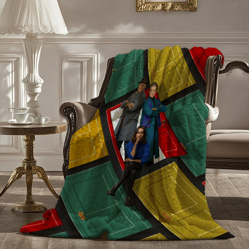 Only Murders in the Building" Cozy Flannel Throw Blanket - Soft, All-Season Polyester Blend with Unique Character Design, Perfect for Bed, Car, or Camping, Contemporary Style, Mixed Colors SS69