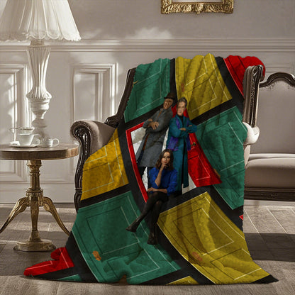 Only Murders in the Building" Cozy Flannel Throw Blanket - Soft, All-Season Polyester Blend with Unique Character Design, Perfect for Bed, Car, or Camping, Contemporary Style, Mixed Colors SS69