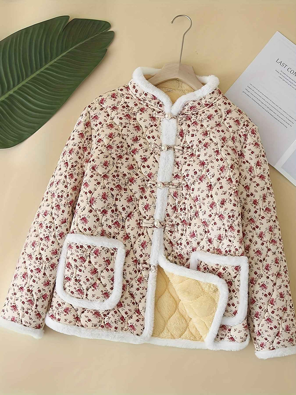 Plus Size, Women's Chinese Style Winter Coat with Cheona Collar (Standing Pronunciation) - Thick Padded Warm Jacket, Retro Button Front, Zipper Back Closure, Machine Washable Outerwear