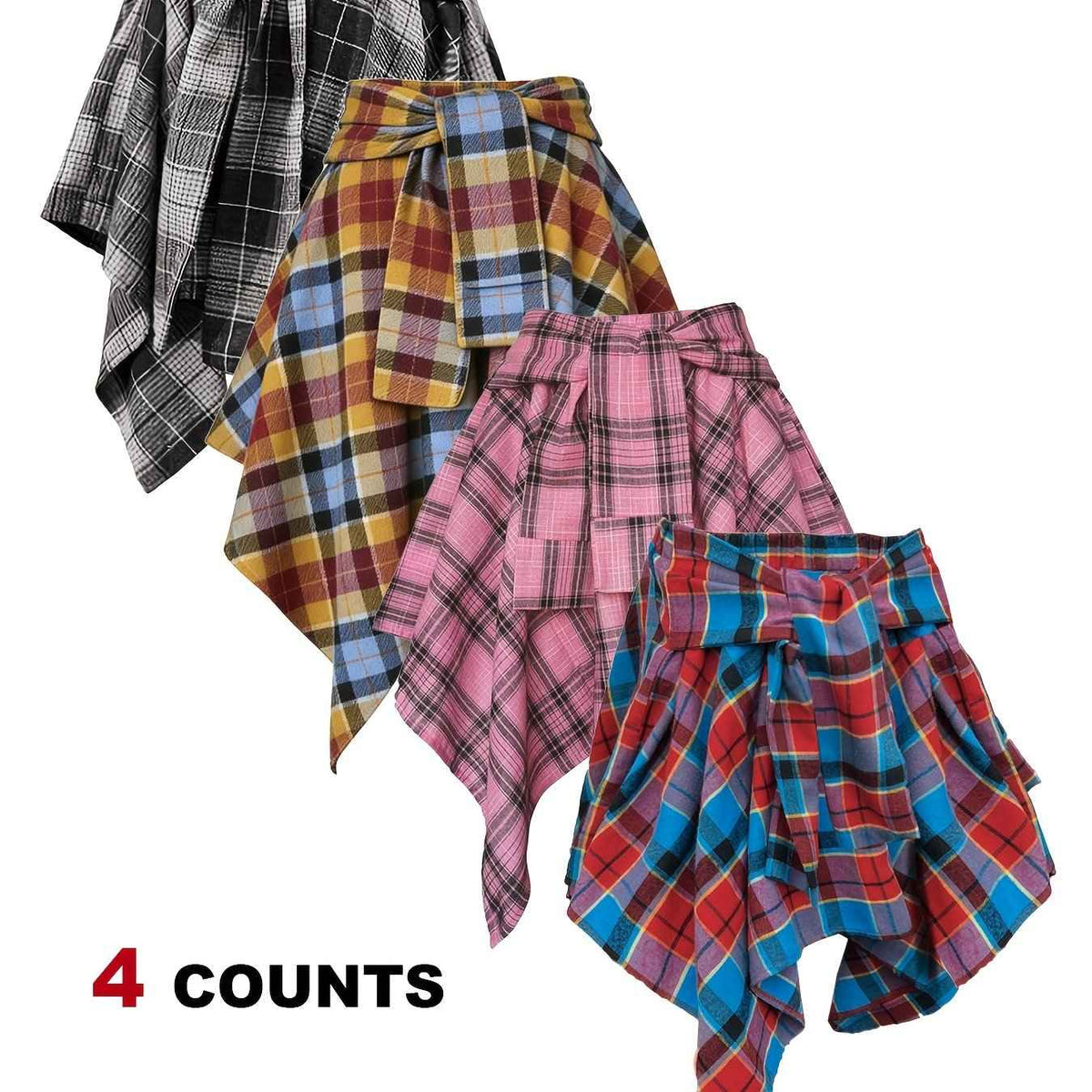 Plus Size - Plus Size - 4-Pack Plus Size Pleated Plaid Skirt | Women High Waist A-Line Elastic Waist Midi Skirt Casual Vintage Checkered Skirt With Slight Stretch Fabric
