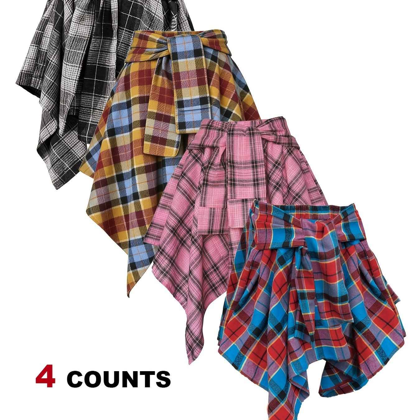 Plus Size - Plus Size - 4-Pack Plus Size Pleated Plaid Skirt | Women High Waist A-Line Elastic Waist Midi Skirt Casual Vintage Checkered Skirt With Slight Stretch Fabric