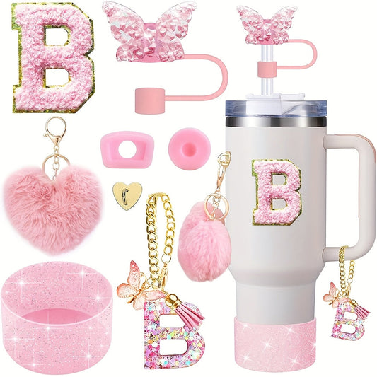 8pcs Cup Accessories for Cup 30oz 40oz Includes Butterfly Straw Cover Cap Silicone Boot Alphabet Handle Charm Initials Sticker 2pcs Spill Proof Stopper Heart Hook Love Plush Ball, Best for Christmas, Perfect for Thanksgiving SS69 15.69 B