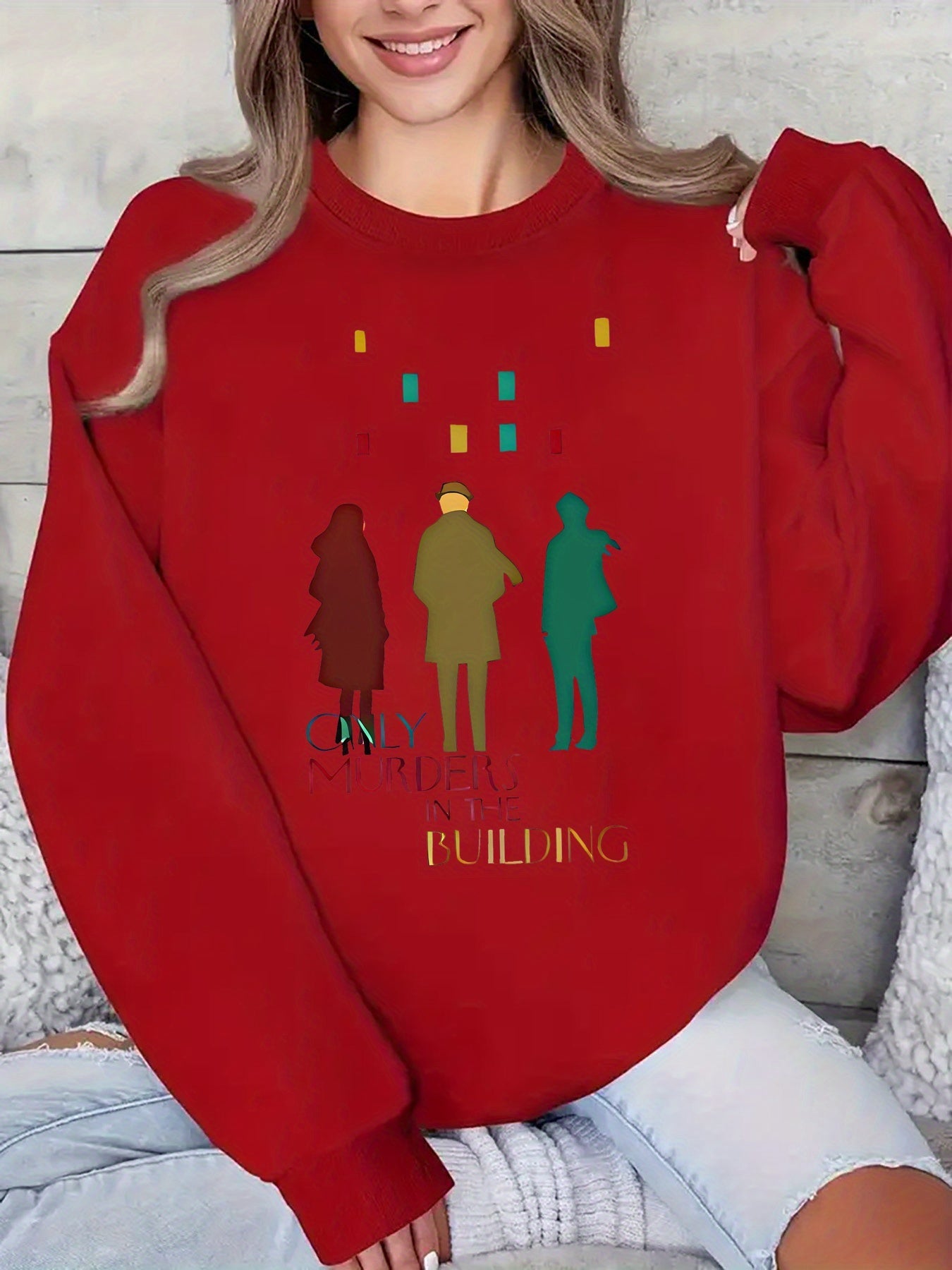 Women'S Sweater - TV Show Inspired Murder in the Building Graphic Pullover, Lightweight Crewneck Sweater for Fans, Birthday/Graduation Gift, Everyday & Special Occasion Outfit - Soft Women'S Sweater, Holiday Clothing, Comfort SS69