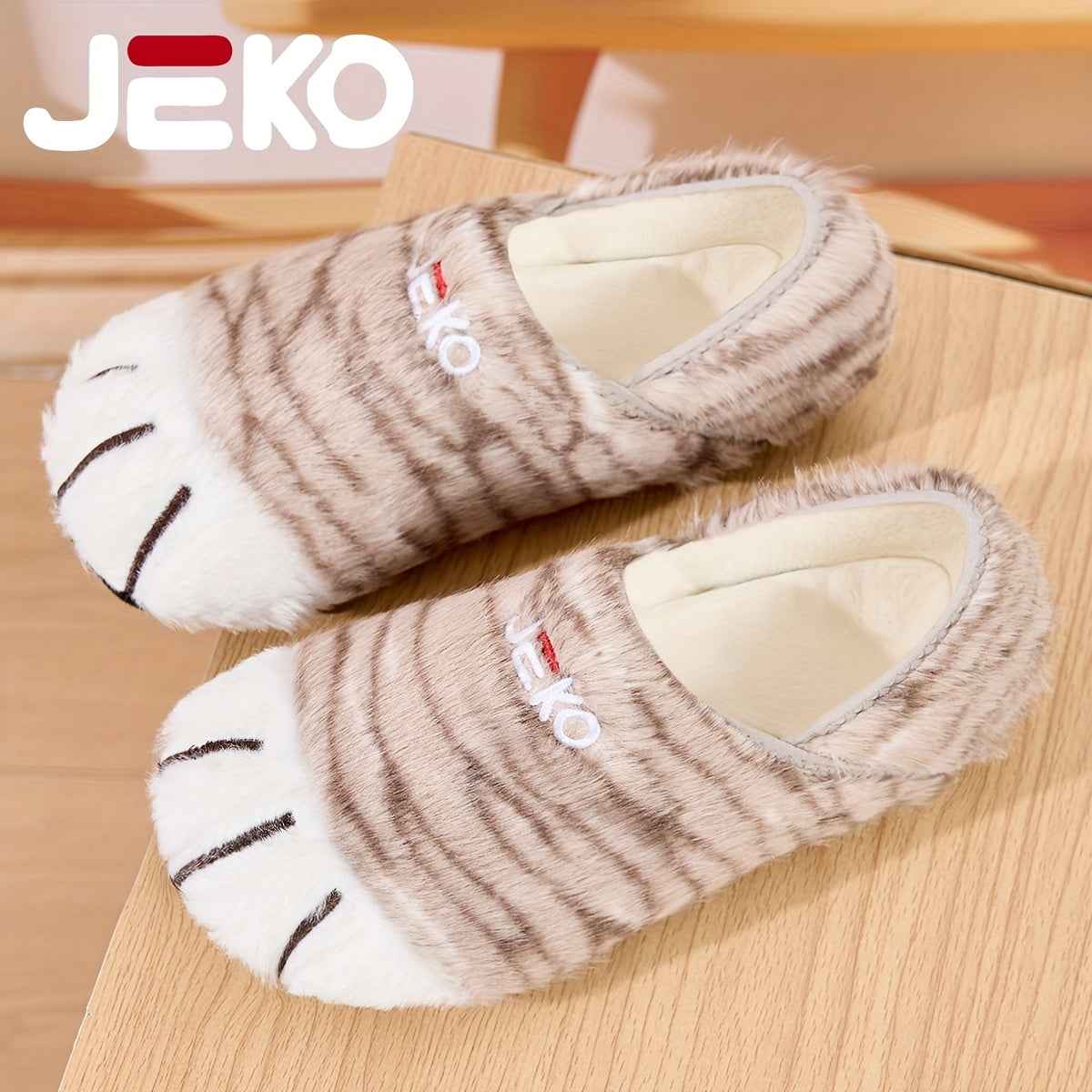 JEKO Men's Winter Warm Slip-On /Outdoor Slippers with Tiger & Cat Animal Print, Soft Fabric & Sole, Low-Top Round Toe Design for Gym, Yoga, Dance, Home - Cute & Trendy for all-Foot Coverage (Brand: JEKO)