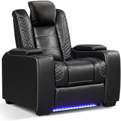 Power Recliner Home Theater Seating, Electric Recliner Chair With Adjustable Headrest, PU Leather Dual Motor Movie Reclining Chairs With Cup Holders LED Lights, USB Port, Hidden Arm Storage SS69 401.69 Black