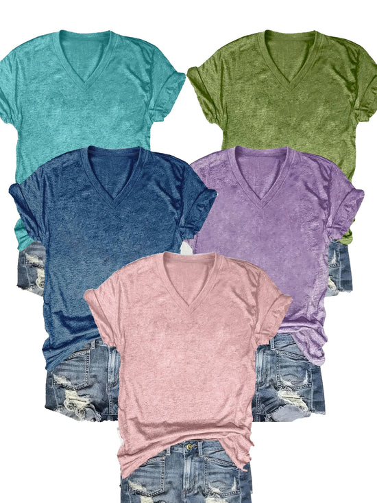 5 Solid Color V-Neck T-Shirts, Casual Short-Sleeved T-Shirts Spring And Summer, Women'S Clothing SS69