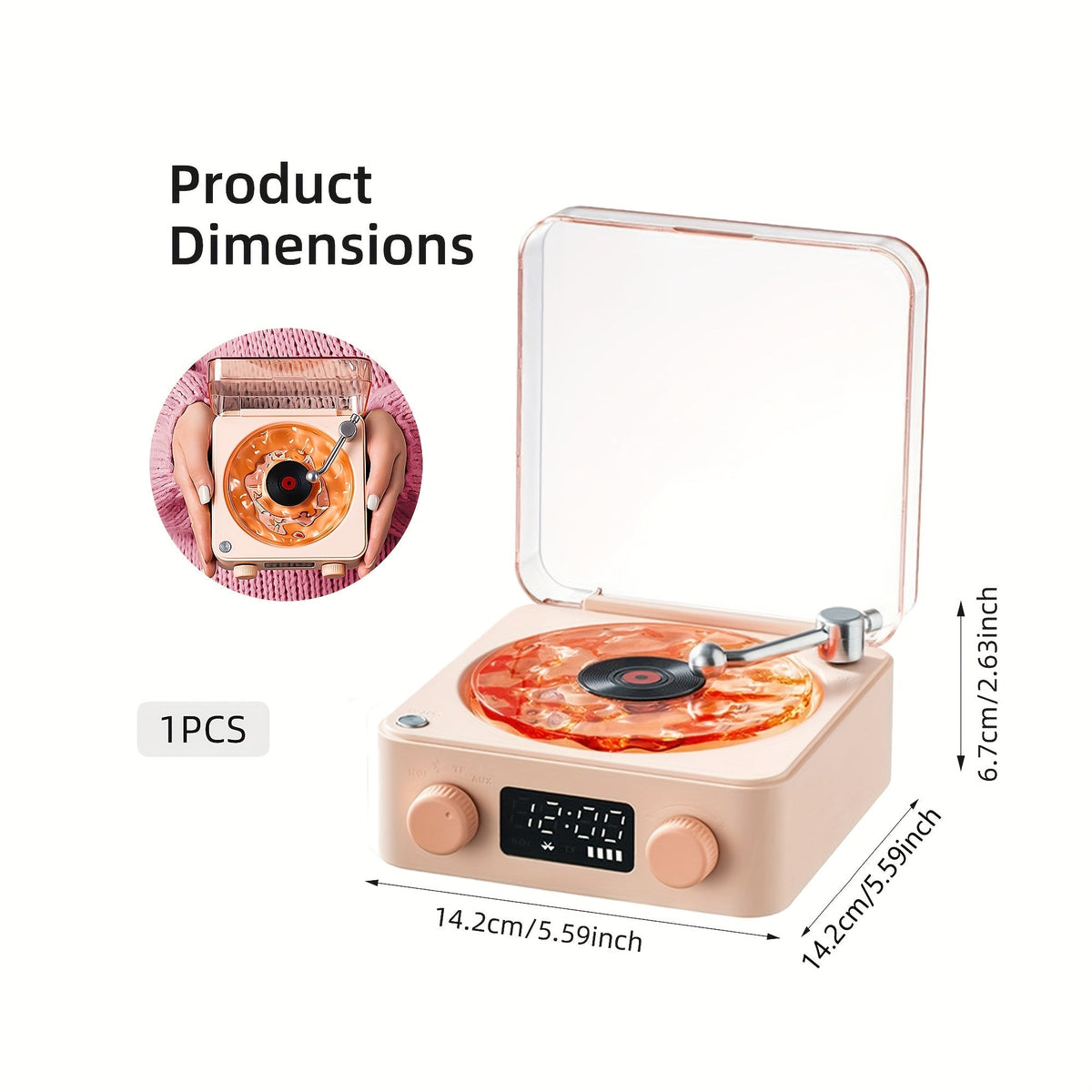 1pc Multifunctional White Noise Stereo Wireless Speaker, 4 Natural Sounds, Immersive RGB Projection, Adjustable Ambient Lighting, Wireless Audio, Supports 4 Play Modes, Retro Turntable Appearance, Can Be Used As Holiday Gifts SS69