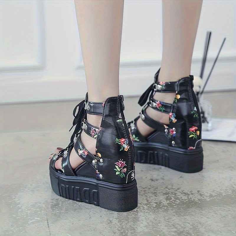 Women'S Chunky Platform Sandals - Slip-On High Heels with Lace-Up Back Zipper Closure, Non-Slip Platform Sole, Cushioned Insole - White Synthetic Cover Shoes for Parties, Weddings, Everyday - All-Day Comfort & Stability, Chun