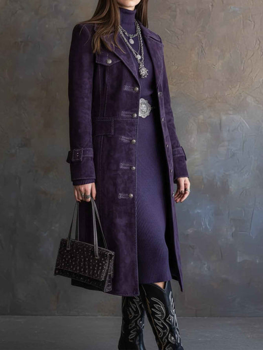 Long Trench Coat with Button Decorations for Women | Fashionable, Luxe Vintage Design, Suitable for Parties and High-End Social Events