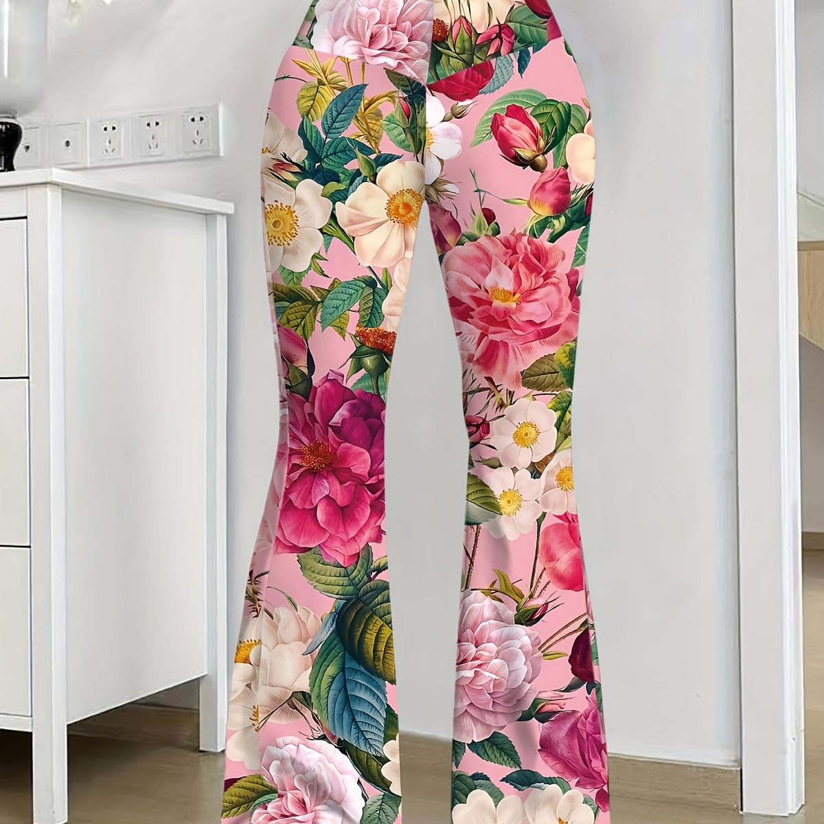 Elegant High-waisted Flared Pants with Floral Print for Women