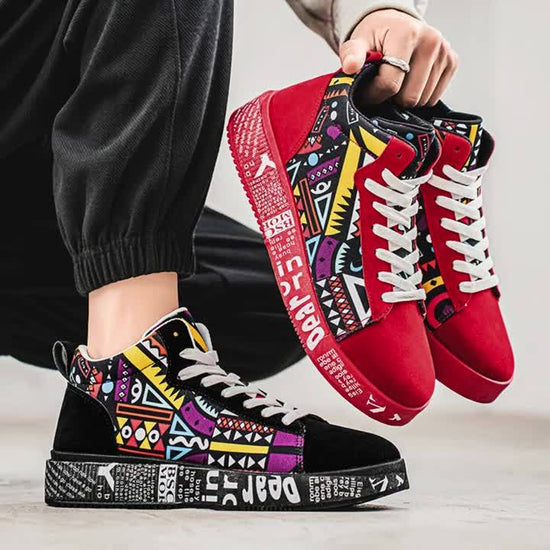 1 Pair of Unisex Casual Sports Shoes for Couples, Featuring Trendy Pattern Design, Slip-Resistant And Durable High-Top Skate Shoes, Suitable for Students to Wear in All Seasons. SS69