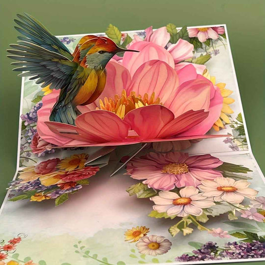 1pc Floral Hummingbird Design Pop-Up 3D Greeting Card with Envelope, Cartoon Theme, Suitable for Teachers/Students/Friends/Colleagues/Grandparents/Parents/Sisters/Wives/Daughters/Granddaughters/Girlfriends/She
