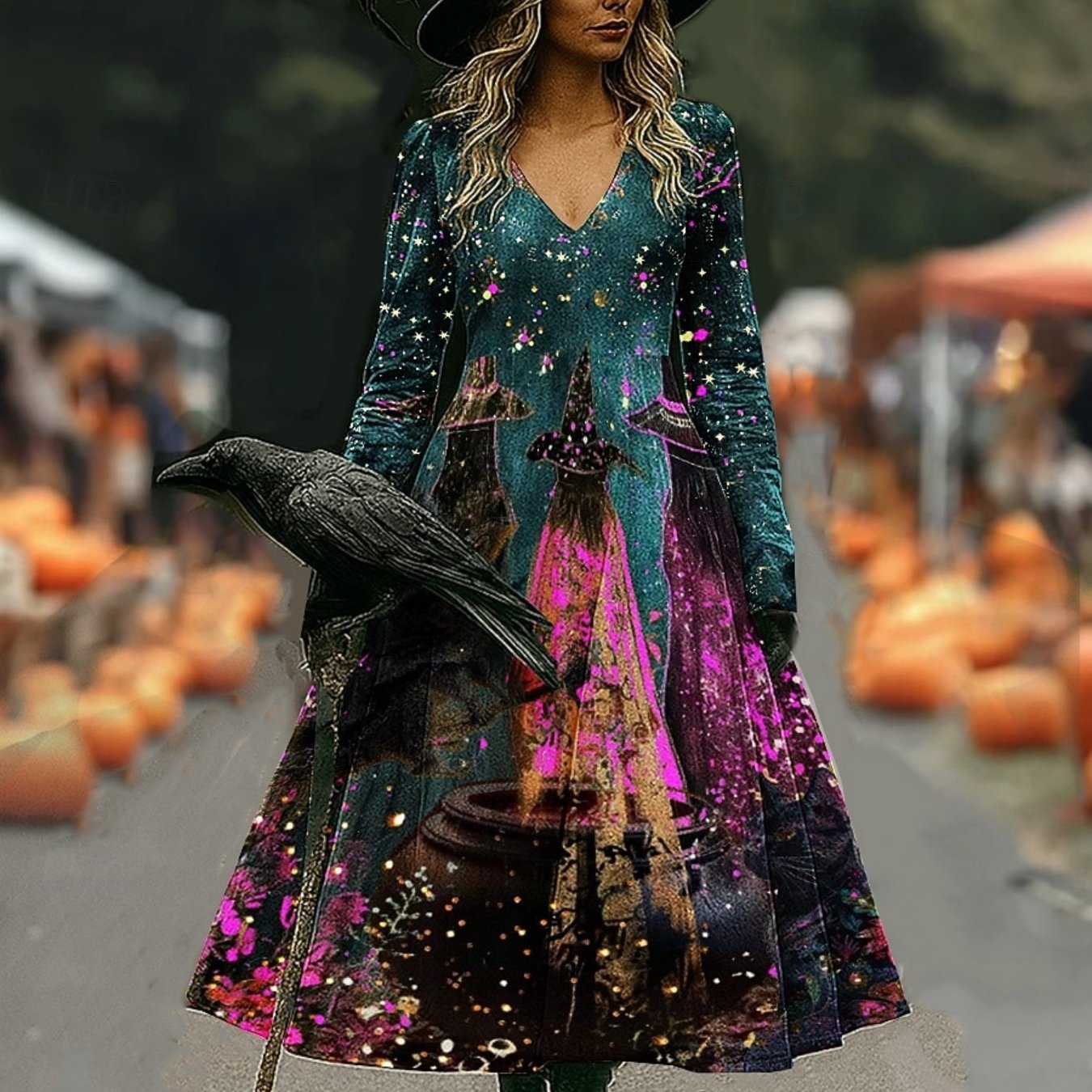 Women'S Gothic Victorian-Inspired V-Neck Long Dress with Ruffled Hem & A-Line Silhouette - Warm Breathable Winter Dress, Loose-Fit Long Sleeve Elegant Party & Everyday Outfit in Deep Purple & Black, Sizes XS-XXL for Themed Ev SS69 26.69 White / XXL