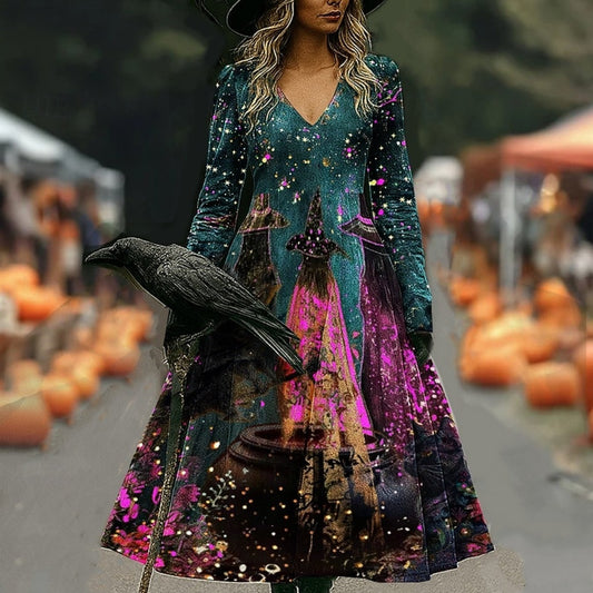 Women'S Gothic Victorian-Inspired V-Neck Long Dress with Ruffled Hem & A-Line Silhouette - Warm Breathable Winter Dress, Loose-Fit Long Sleeve Elegant Party & Everyday Outfit in Deep Purple & Black, Sizes XS-XXL for Themed Ev SS69 26.69 White / XXL