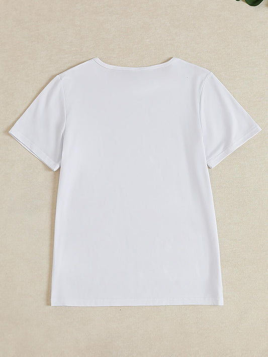 Women'S Gothic Style V-Neck T-Shirt with Alice in Wonderland Print - High-Quality Casual Short Sleeve Top, Floral Design, Perfect for Commuting & Gifting, Halloween & Christmas Horror Night Theme, Halloween Shirts SS69