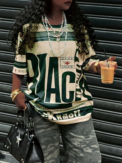 European And American Trendy Sports Style Round Neck Printed T-Shirt SS69