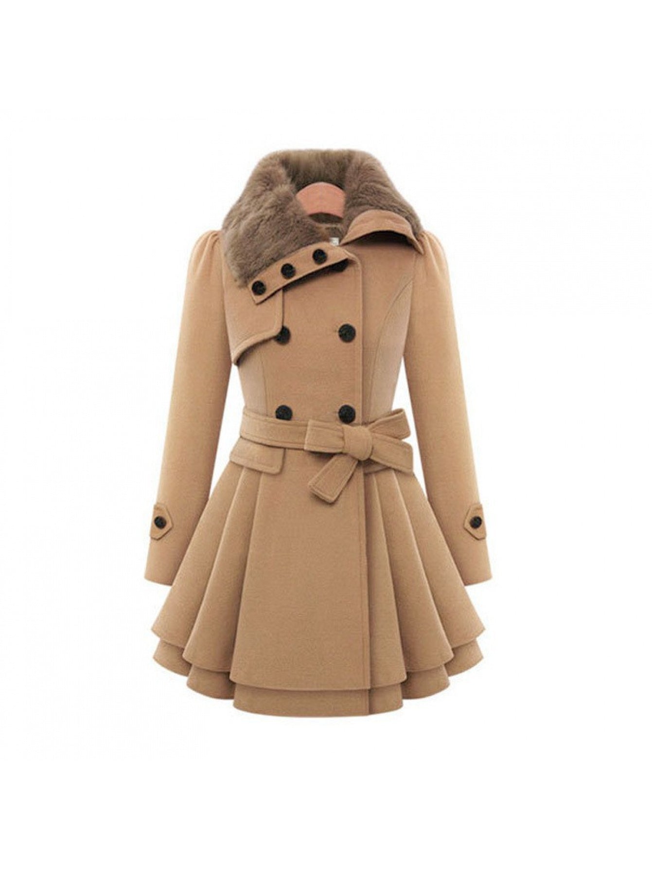 Plus Size Women's Fleece Winter Coat with Lapel Collar