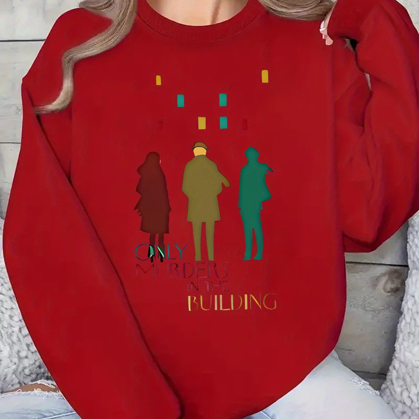 Women'S Sweater - TV Show Inspired Murder in the Building Graphic Pullover, Lightweight Crewneck Sweater for Fans, Birthday/Graduation Gift, Everyday & Special Occasion Outfit - Soft Women'S Sweater, Holiday Clothing, Comfort SS69 19.69 crimson / XL