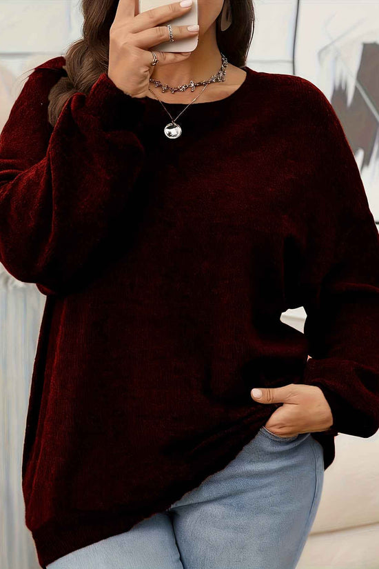 Plus Size - Women'S Solid Color Crew Neck Sweater | Casual Style, Medium Stretch Fabric, Ideal for Fall/Winter