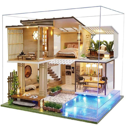 A Miniature Dollhouse Kit Featuring Furniture, a Wooden House Model Complete with a Dust Cover And a Music Box, Designed at a 1:24 Scale, Perfect As an Elegant Gift for Adult Friends Or Lovers on Their Birthday (Glue Not Incl
