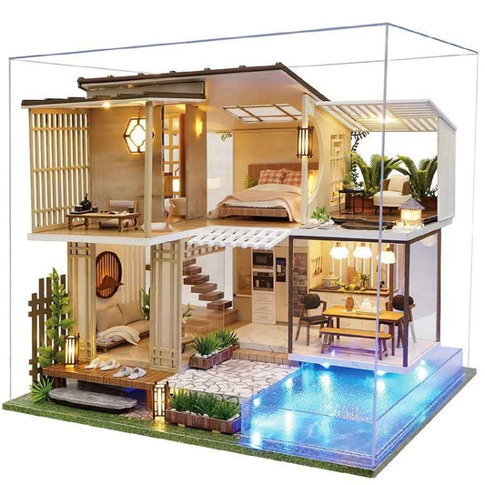 A Miniature Dollhouse Kit Featuring Furniture, a Wooden House Model Complete with a Dust Cover And a Music Box, Designed at a 1:24 Scale, Perfect As an Elegant Gift for Adult Friends Or Lovers on Their Birthday (Glue Not Incl