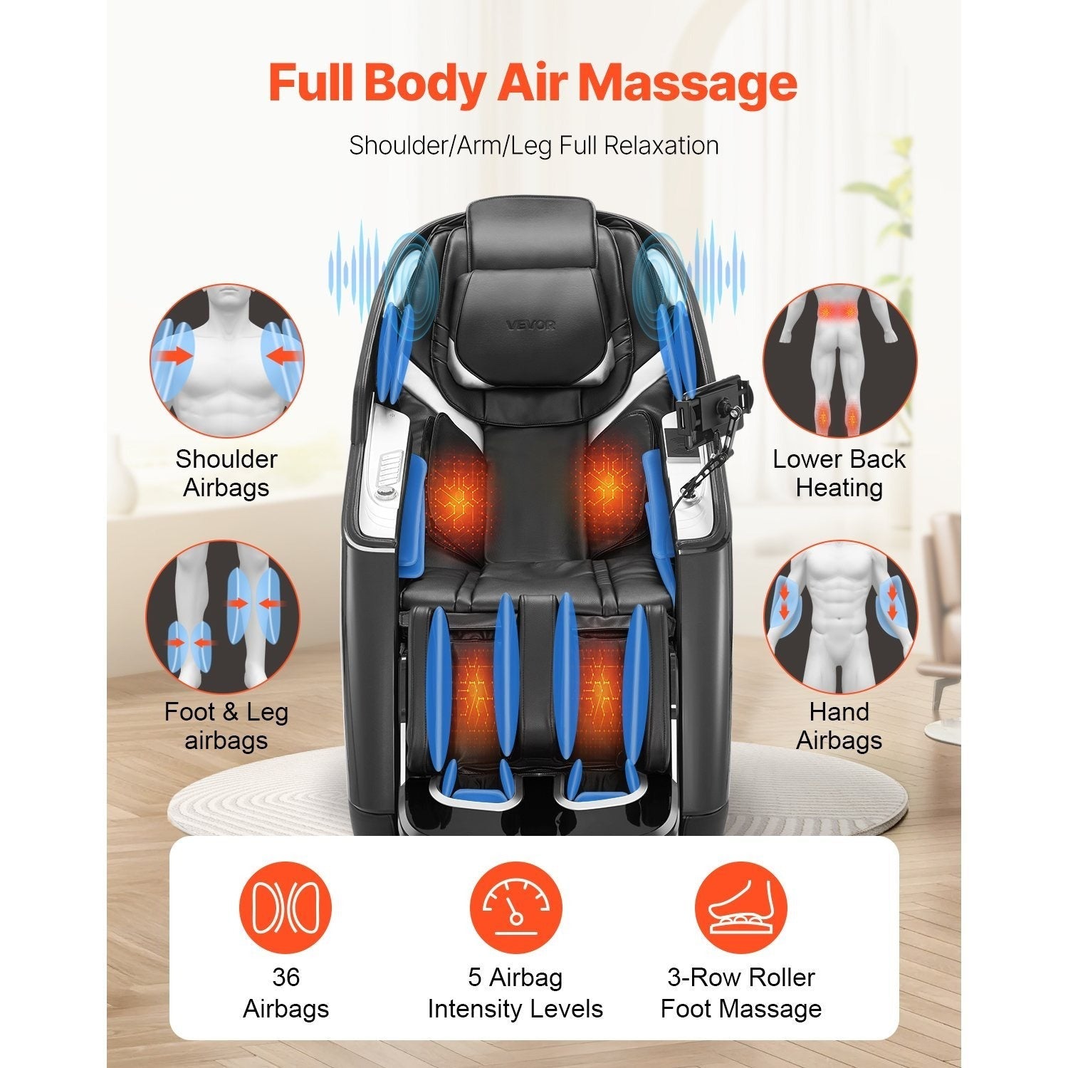 VEVOR Dual-Core 4D+3D Full Body Massage Chair, with Extended SL Track, Deep Yoga Stretch, Electric Extendable Footrest, TFT, AI Voice Control, Heat, Airbags, Armrest Controls, Wheels SS69