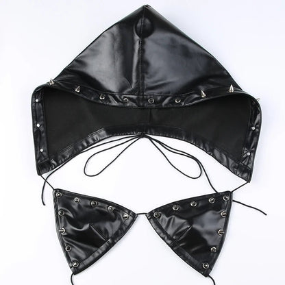 Darlingaga Strewtwear Punk Style Rivet Party Crop Top Bra Fashion Clubwear Hooded Sexy Tops Camisole Backless Lace Up Grunge New - SS69
