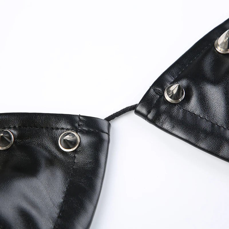 Darlingaga Strewtwear Punk Style Rivet Party Crop Top Bra Fashion Clubwear Hooded Sexy Tops Camisole Backless Lace Up Grunge New - SS69