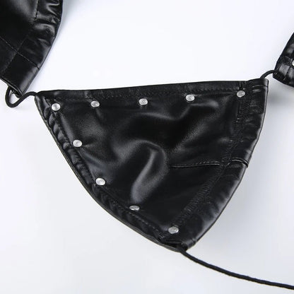 Darlingaga Strewtwear Punk Style Rivet Party Crop Top Bra Fashion Clubwear Hooded Sexy Tops Camisole Backless Lace Up Grunge New - SS69