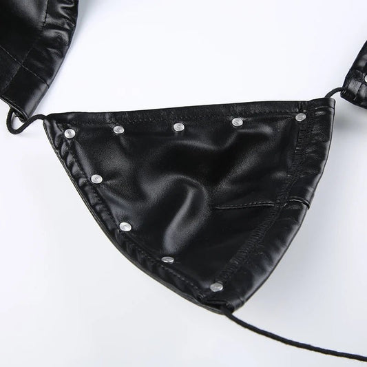 Darlingaga Strewtwear Punk Style Rivet Party Crop Top Bra Fashion Clubwear Hooded Sexy Tops Camisole Backless Lace Up Grunge New - SS69