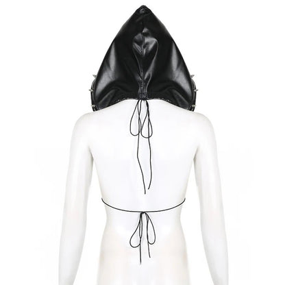 Darlingaga Strewtwear Punk Style Rivet Party Crop Top Bra Fashion Clubwear Hooded Sexy Tops Camisole Backless Lace Up Grunge New - SS69