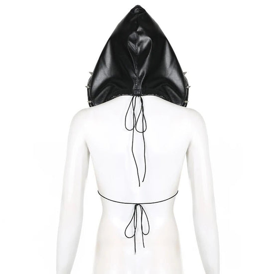 Darlingaga Strewtwear Punk Style Rivet Party Crop Top Bra Fashion Clubwear Hooded Sexy Tops Camisole Backless Lace Up Grunge New - SS69