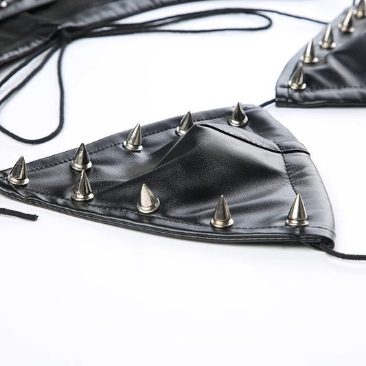 Darlingaga Strewtwear Punk Style Rivet Party Crop Top Bra Fashion Clubwear Hooded Sexy Tops Camisole Backless Lace Up Grunge New - SS69